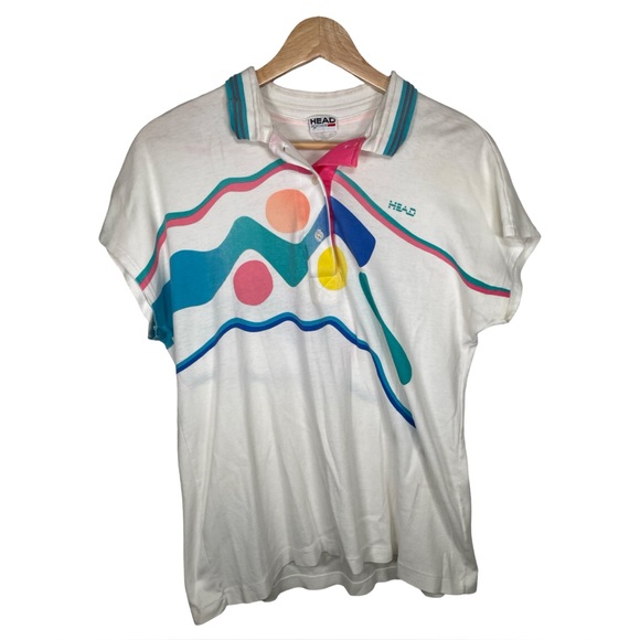 Head Tops - Head vintage White Graphic short sleeve Polo Shirt small #112